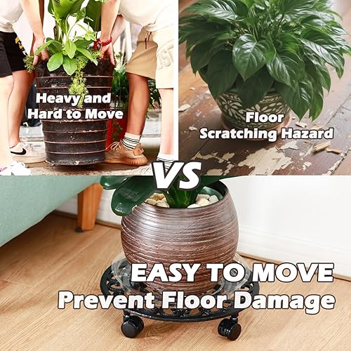 Miniatura 2 de 2 paquetes de soporte rodante para plantas de 14 pulgadas con ruedas, organizador de plantas de metal con ruedas, soporte redondo resistente para