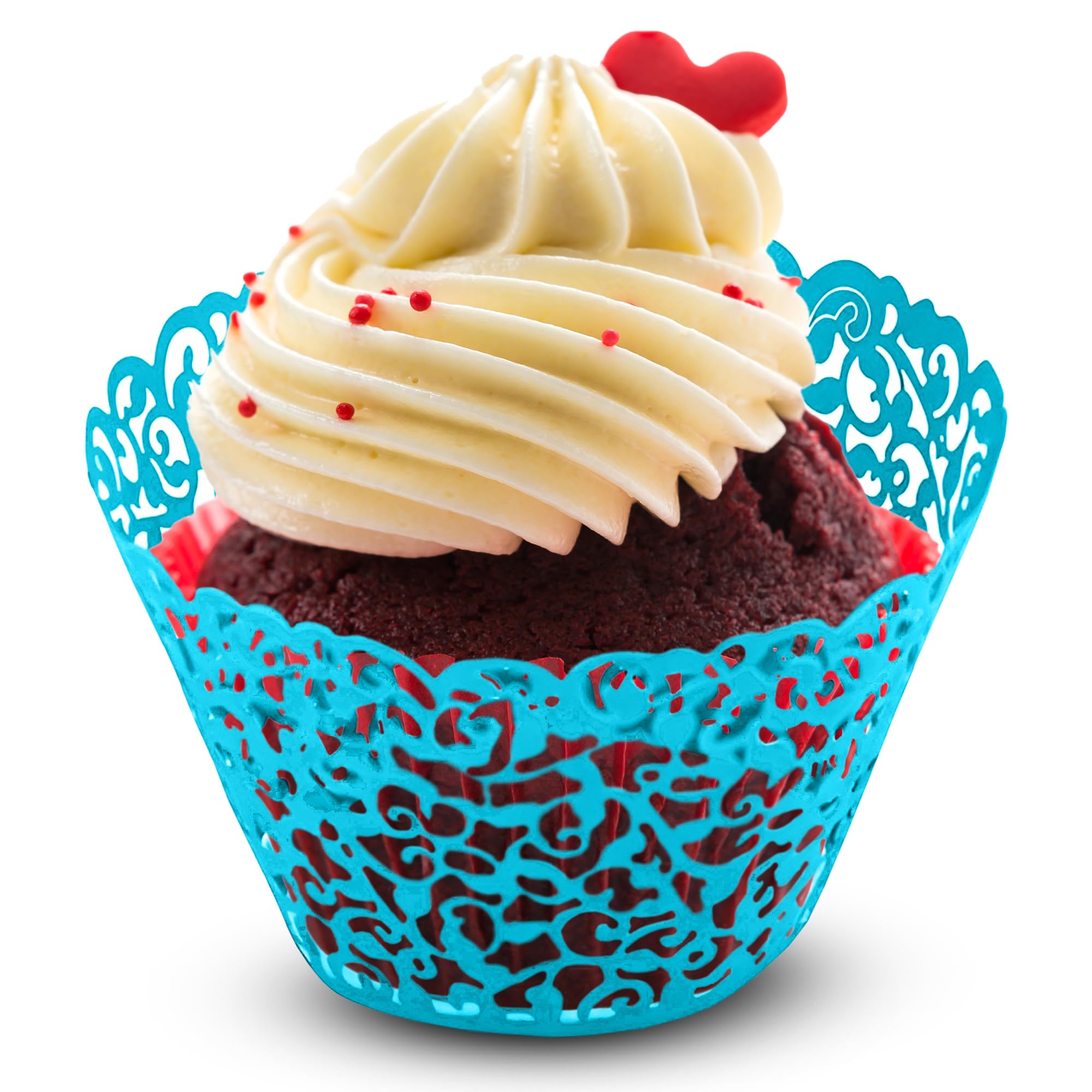 WedDecor Blue Cupcake Wrapper Liners for Muffins, Laser Cut Lace Baking Cups, Elegant Disposable Muffin Holders for Weddings, Engagements, Birthdays, Baby Showers & Holiday Events, 100pcs