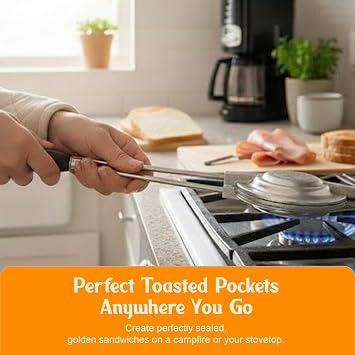 Sandwich Grill XL, Handheld Panini Press & Sandwich Maker, Cast Aluminum Pie Iron, Portable Hot Pocket & Dessert Cooker, Ideal for Camping, RV, Stovetop, Grill, Campfire, Outdoor Cooking