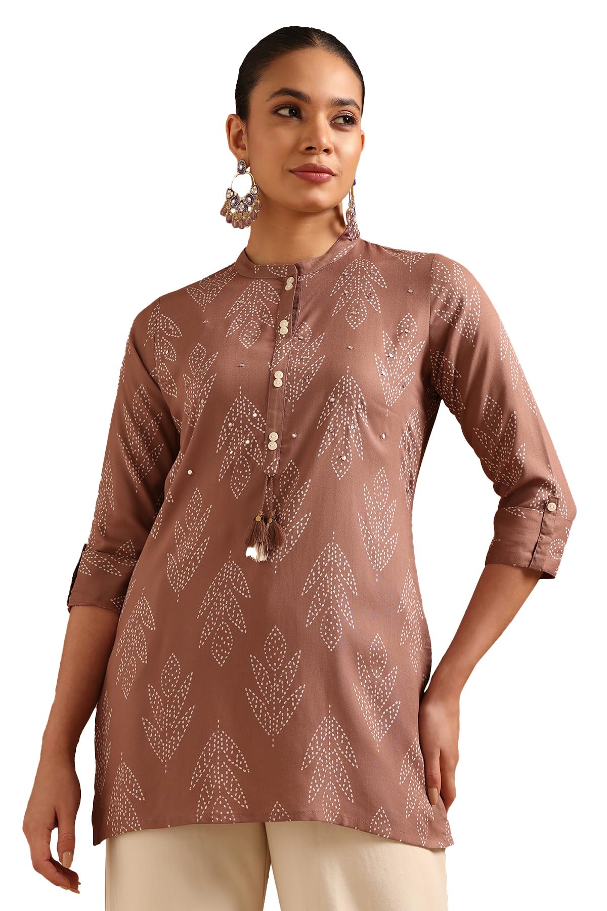 Soch Womens Viscose Bandhani Tunic with Faux Mirror-image-24