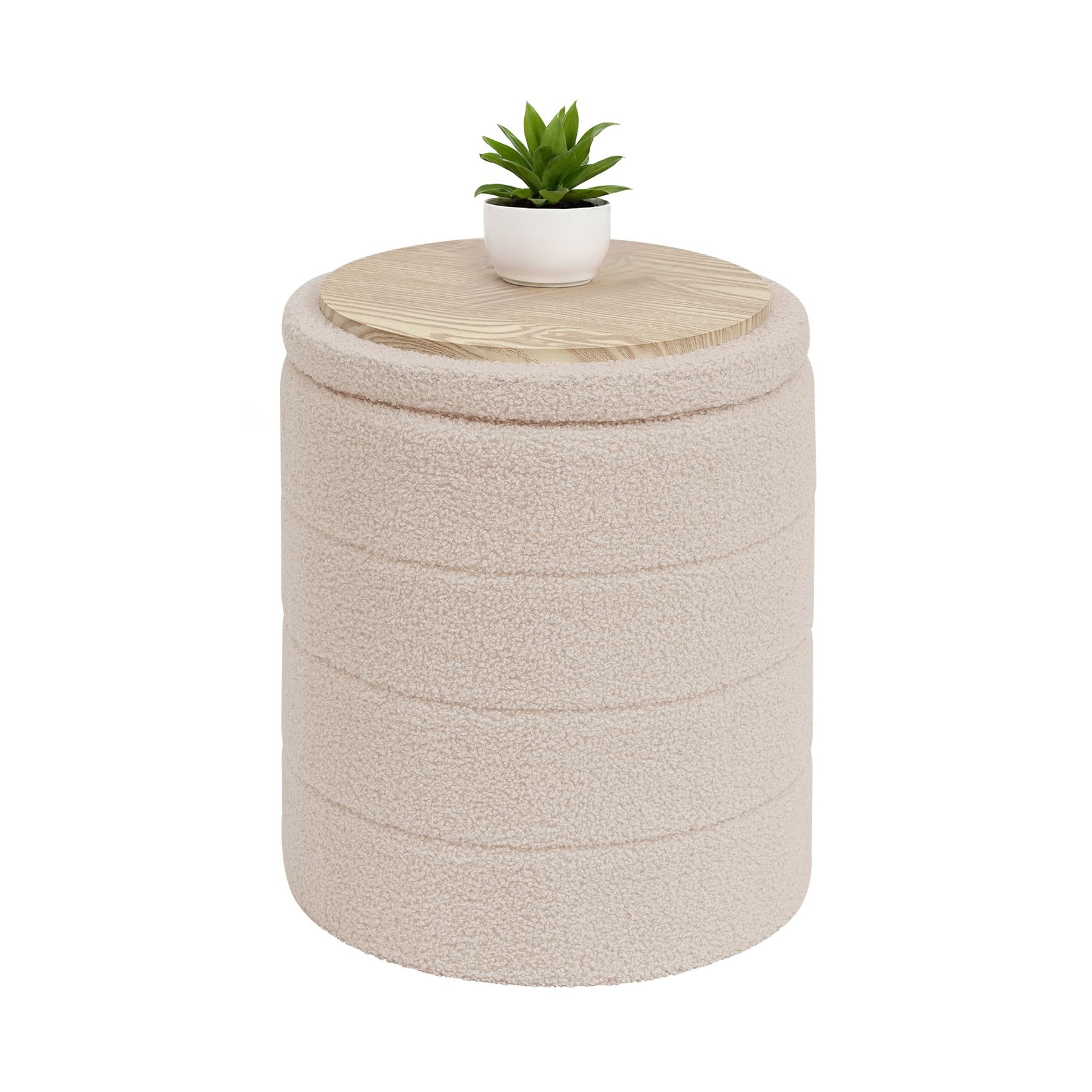 Bonlife Tabouret de Rangement, Rond Pouf Pliable, Coffre de Rangement, pour Salon, Chambre, Dortoir, Charge jusqu'à 120 kg, Beige, 37x37x45 cm