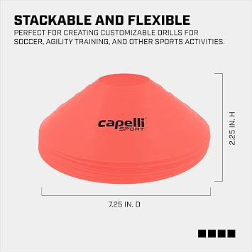 Capelli Sport Training Cones, Set of 10 Agility and Practice Drills Equipment with Carry Strap for Soccer, Football, Baseball, and Basketball, Neon Coral