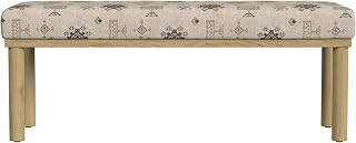 HomePop Oslo Cream Decorative Bench - Contemporary Global Pattern Upholstered Ottoman for Entryway, Living Room Seating
