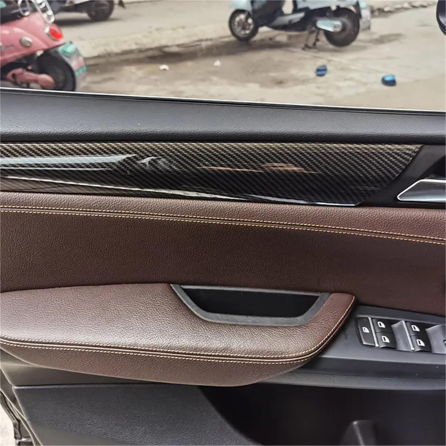 Compatible with BMW X3 F25 X4 F26 2011-2017 ABS Carbon Fiber Style Car Inner Door Decoration Strip Trim Cover Interior Accessories(Oak Wood Grain)