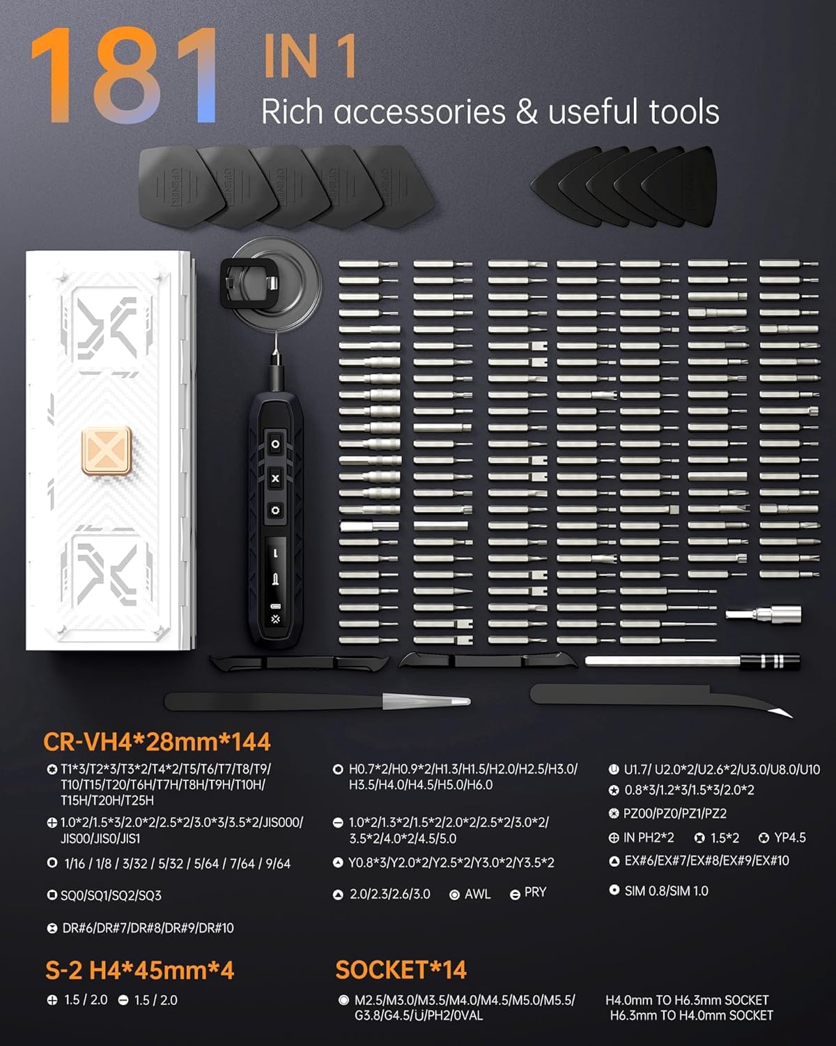 Juego de destornilladores eléctricos de precisión, destornillador inalámbrico 180 en 1, 3 ajustes de par con 160 puntas de precisión magnéticas para computadora, laptop, iPhone, PS5, Xbox, reloj