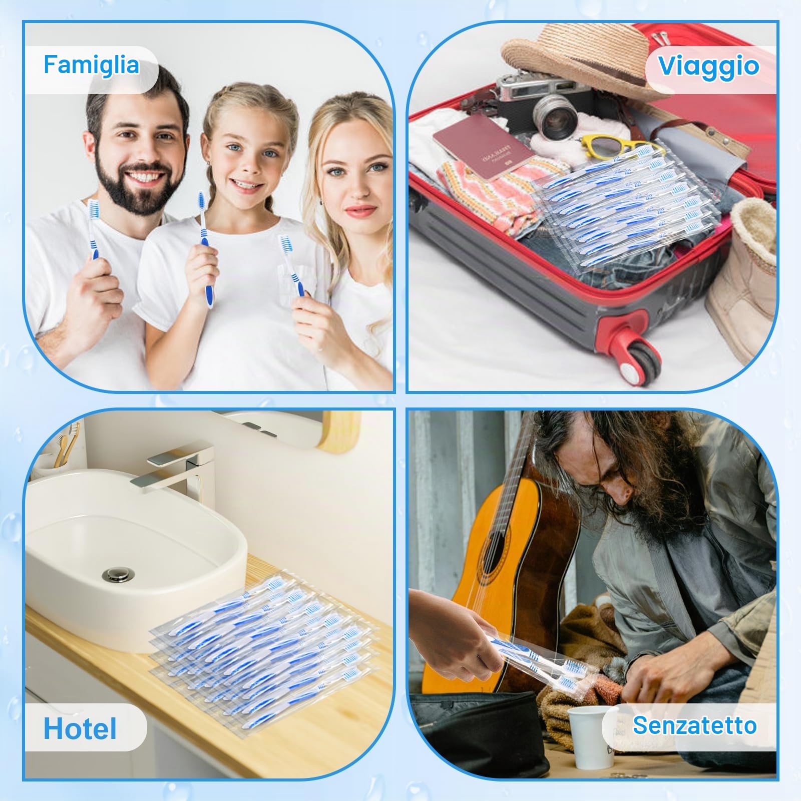 Spazzolini monouso, 200 Bulk confezionato individualmente, setole morbide con dentifricio, adatto per hotel, casa, campeggio, viaggio