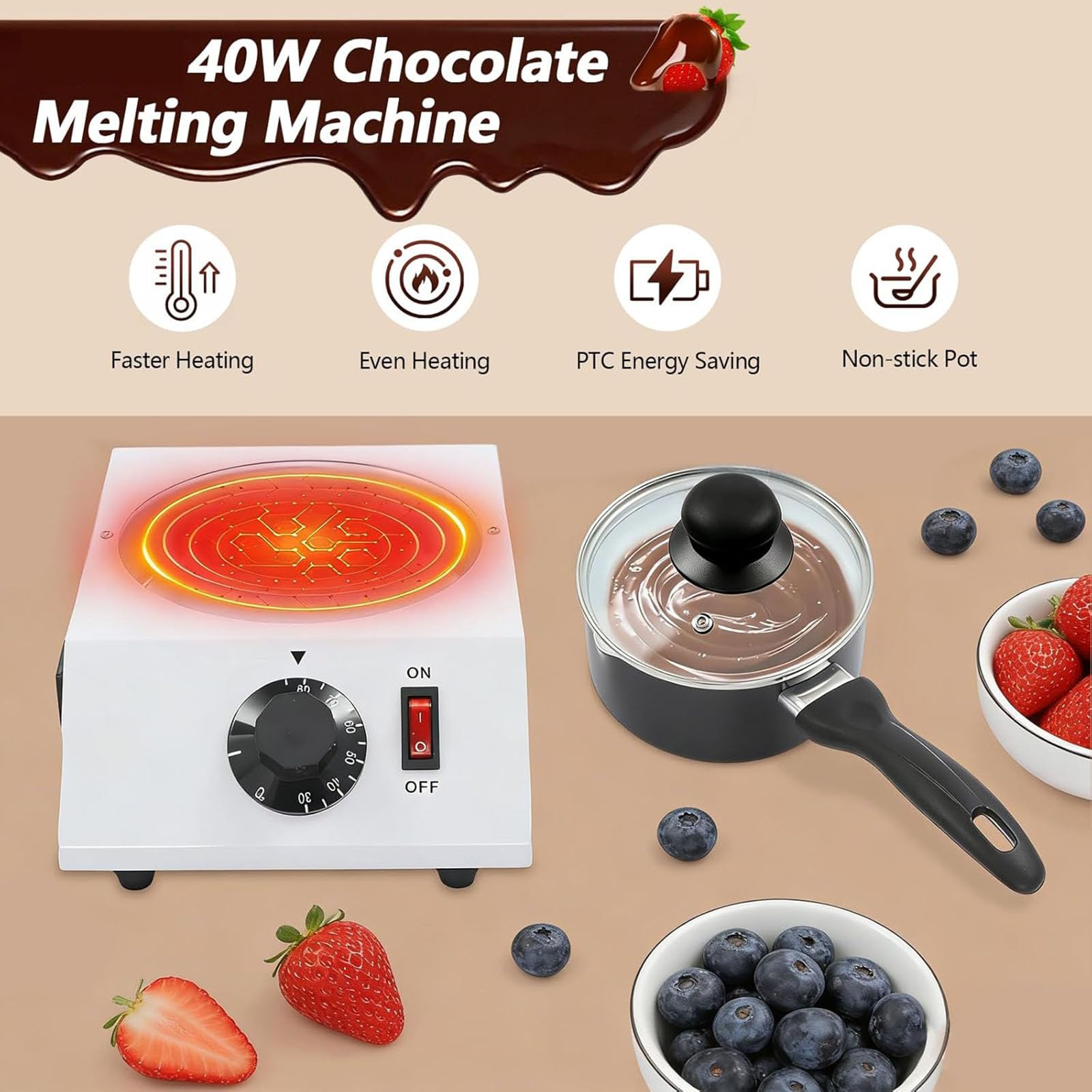 Fundidor eléctrico de Chocolate, Olla para fundir Chocolate de 40 W de Acero Inoxidable, para panaderías y pastelerías