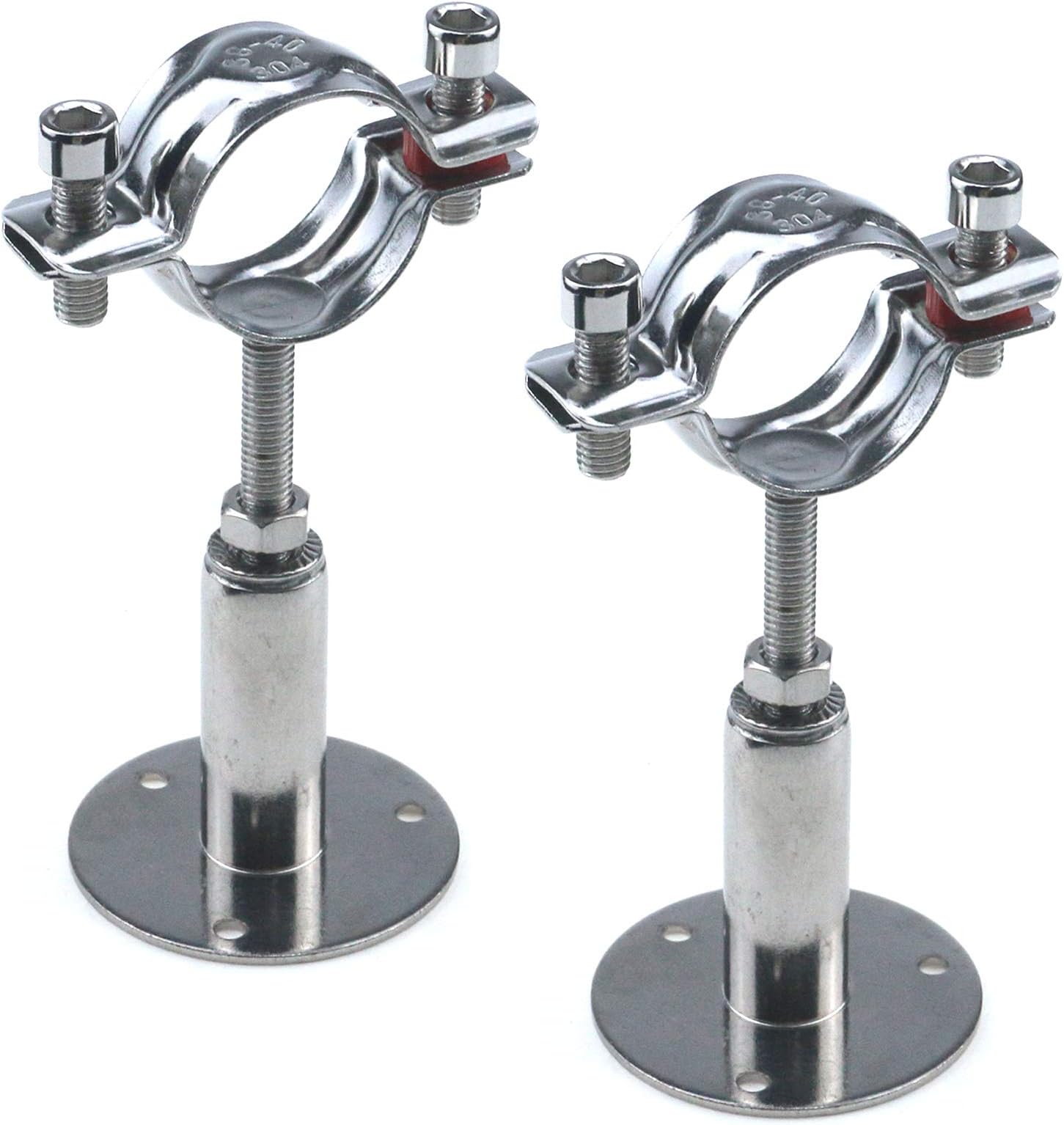 Quluxe 2 Pcs Stainless Steel Wall Mount Ceiling Mount Pipe Supports, Adjustable Pipe Bracket Clamp Pipe Strap for Dia 1-1/2 Inch Pipe Tube