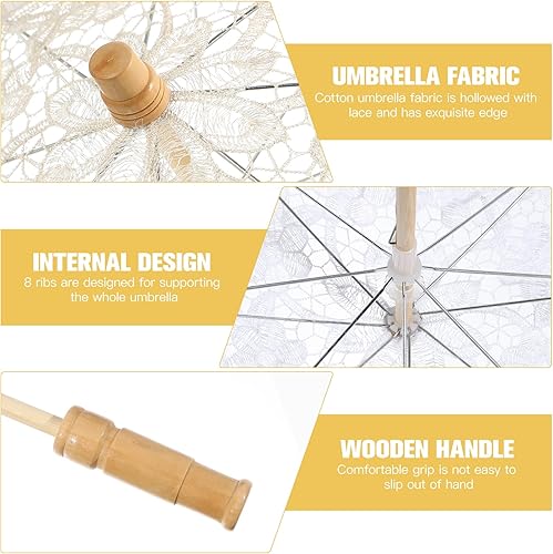 Miniatura 9 de Gadpiparty Paraguas de encaje vintage para boda, paraguas de encaje para novia, paraguas pequeño para manualidades, de encaje blanco, paraguas