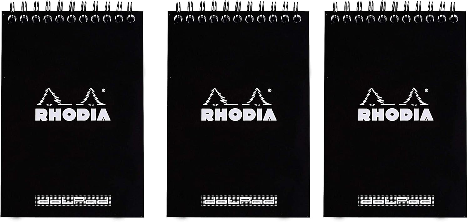 Rhodia Notepad 4"X6" dot grid, Micro Perforated, 80 Sheets Black, Pack of 3
