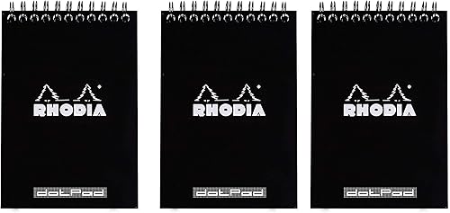 Pack de 3 bloc de notas de rodio de 4.0 x 6.0in con doble espiral y cuadrícula de lunares, micro perforado, 80 hojas, color negro