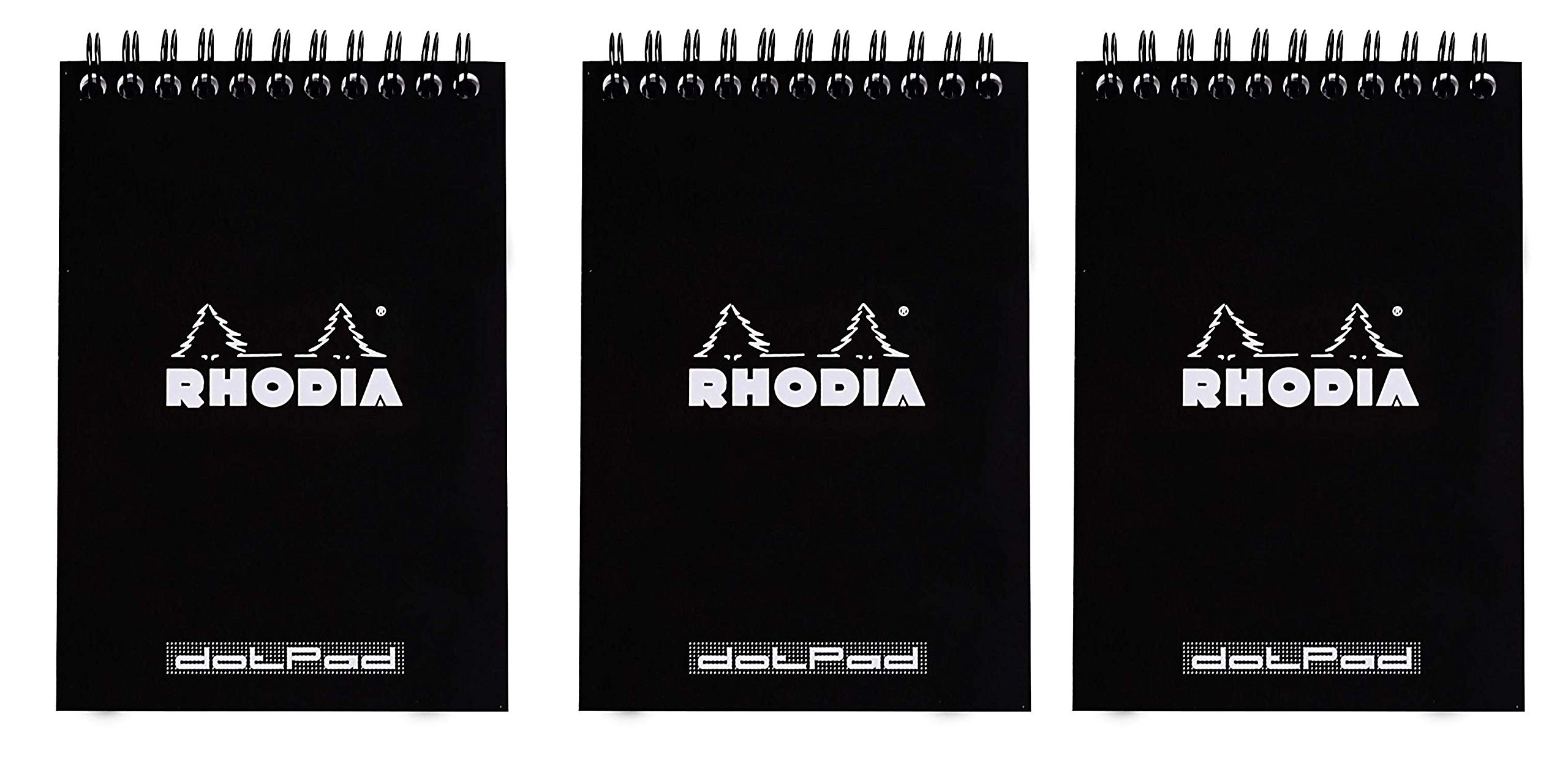 Rhodia Notepad 4"X6" dot grid, Micro Perforated, 80 Sheets Black, Pack of 3