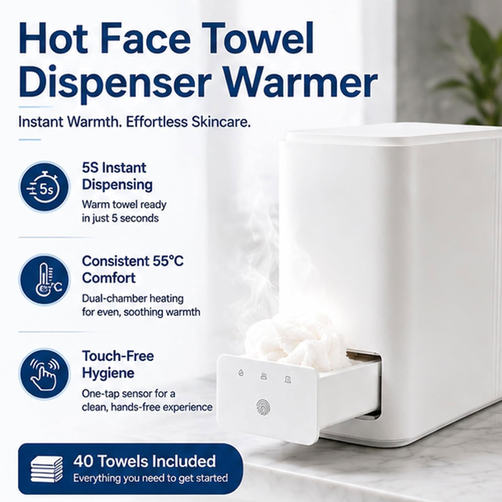 Dispensador de toallas calientes de 500 W, calentador de toallas de calentamiento rápido con cajón extraíble, capacidad de 40 toallas, temperatura constante de 55 °C para uso en casa, salón de belleza