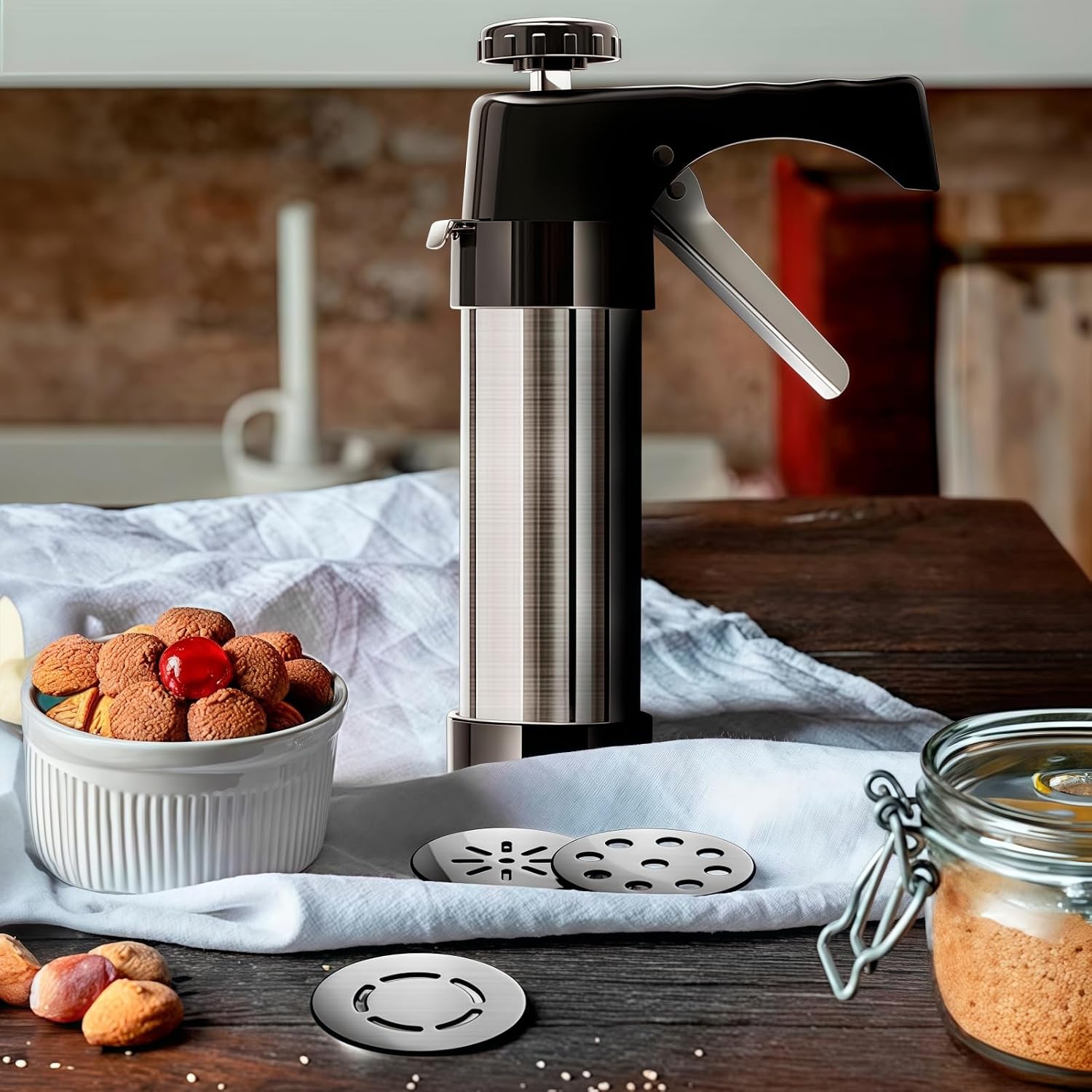 Stainless Steel Cookie Press Gun with 13 Discs & 8 Icing Nozzles, Baking Tools Set, for Effortless Cookie Making and Frosting Decoration