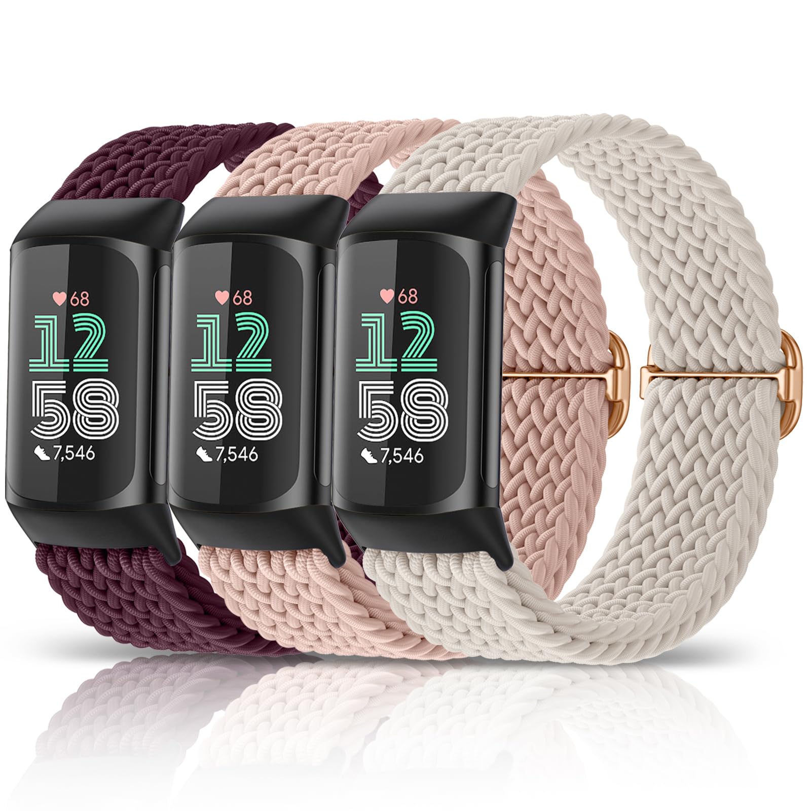 Easuny Compatible Fitbit Charge Bands - Adjustable Elastic Nylon Braided Sport Replacement Wristband for Men Women