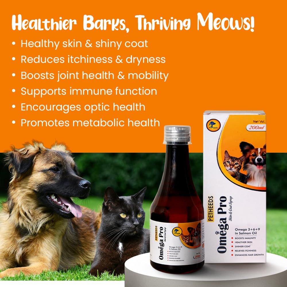 Petheeds Omega Pro Skin & Coat Syrup for Dogs & Cats 200ml – Natural Salmon Oil Rich in Omega 3, 6 & 9 Supplement 2