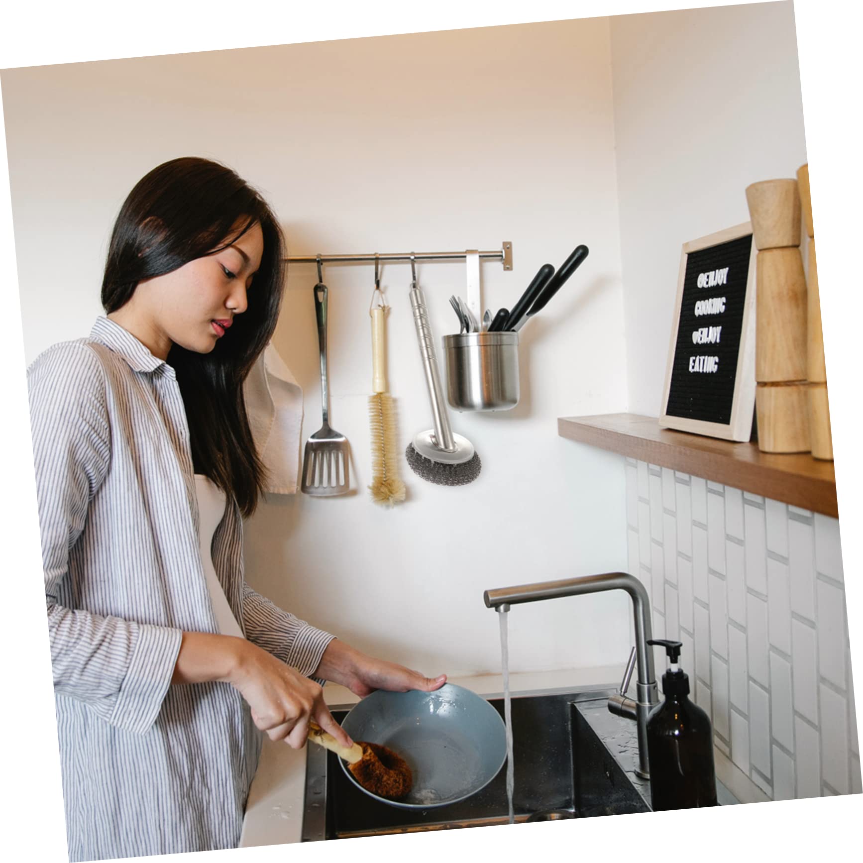 FRCOLOR 3 Piezas Cepillo de Limpieza para Cocina Inoxidable con Mango Resistente y Reutilizable para Ollas y Sartenes Accesorio Doméstico Práctico y Duradero