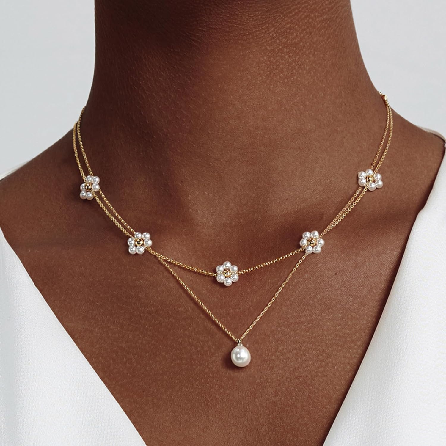 Gold Jewelry Set for Women - Dainty 14K Gold Plated Pearl Necklace and Earring Set with Drop Earrings, Bracelets, Choker Necklace - Wedding Jewelry Gift - Image 3