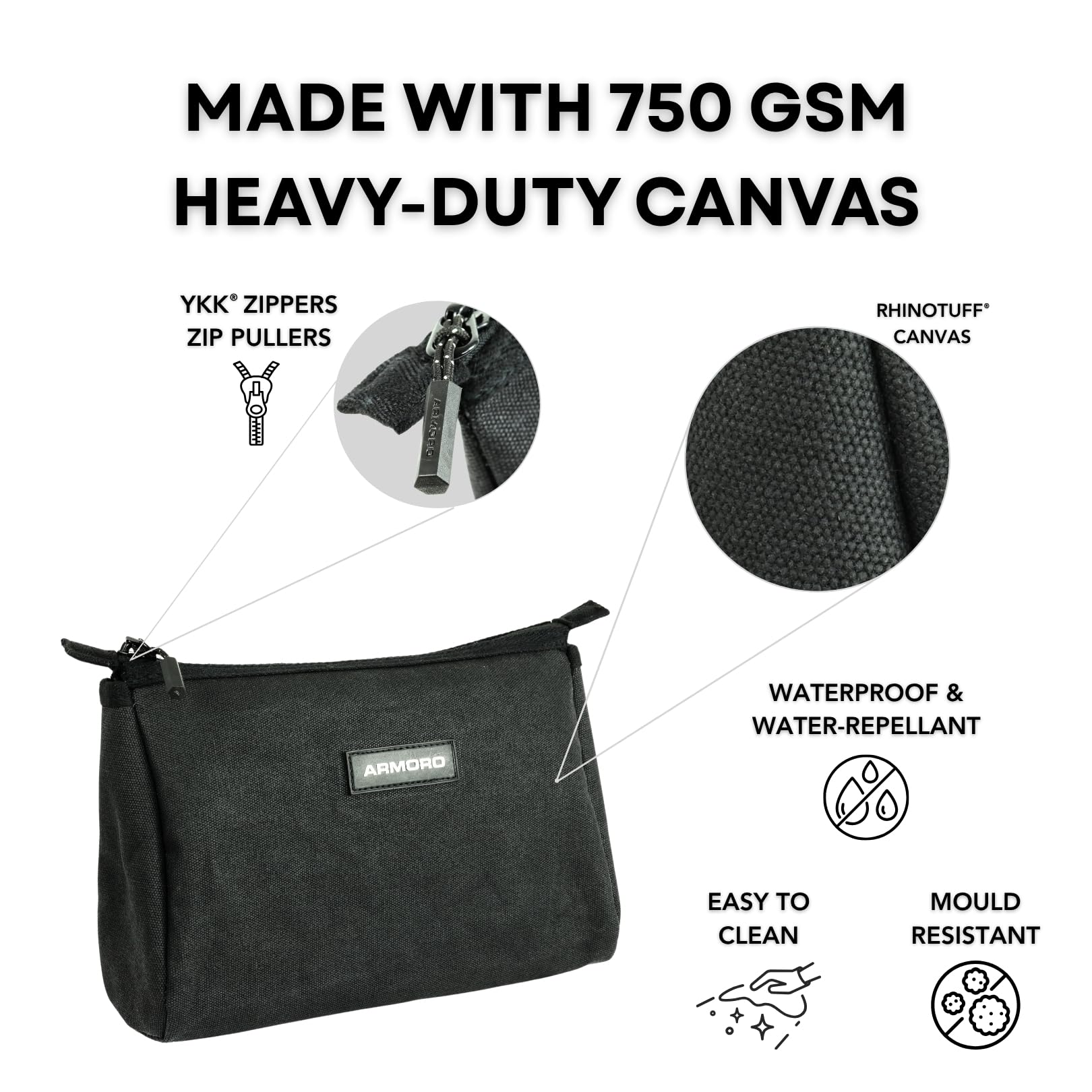 ARMORO Easy Pouch - Durable Canvas Organizer with YKK Zipper, Compact Pouch for Gadgets, Cables, and Personal Items (Sand) 4