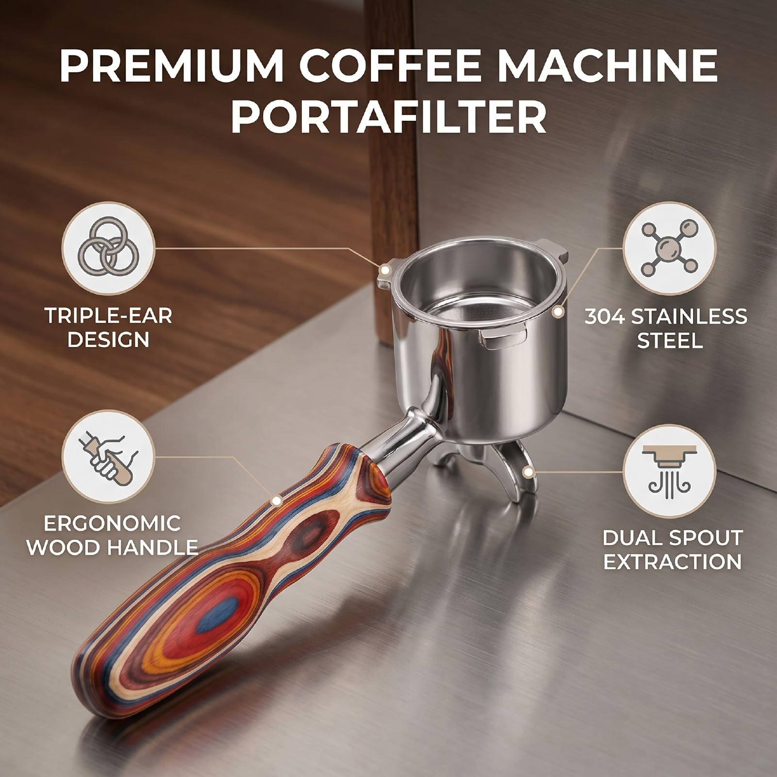 Qcwwy Portafiltro de 51 Mm para, de Madera de Abedul for Preparación de café en Casa | Preparación precisa, agarre estable, herramienta profesional para barista, apta para serie 9