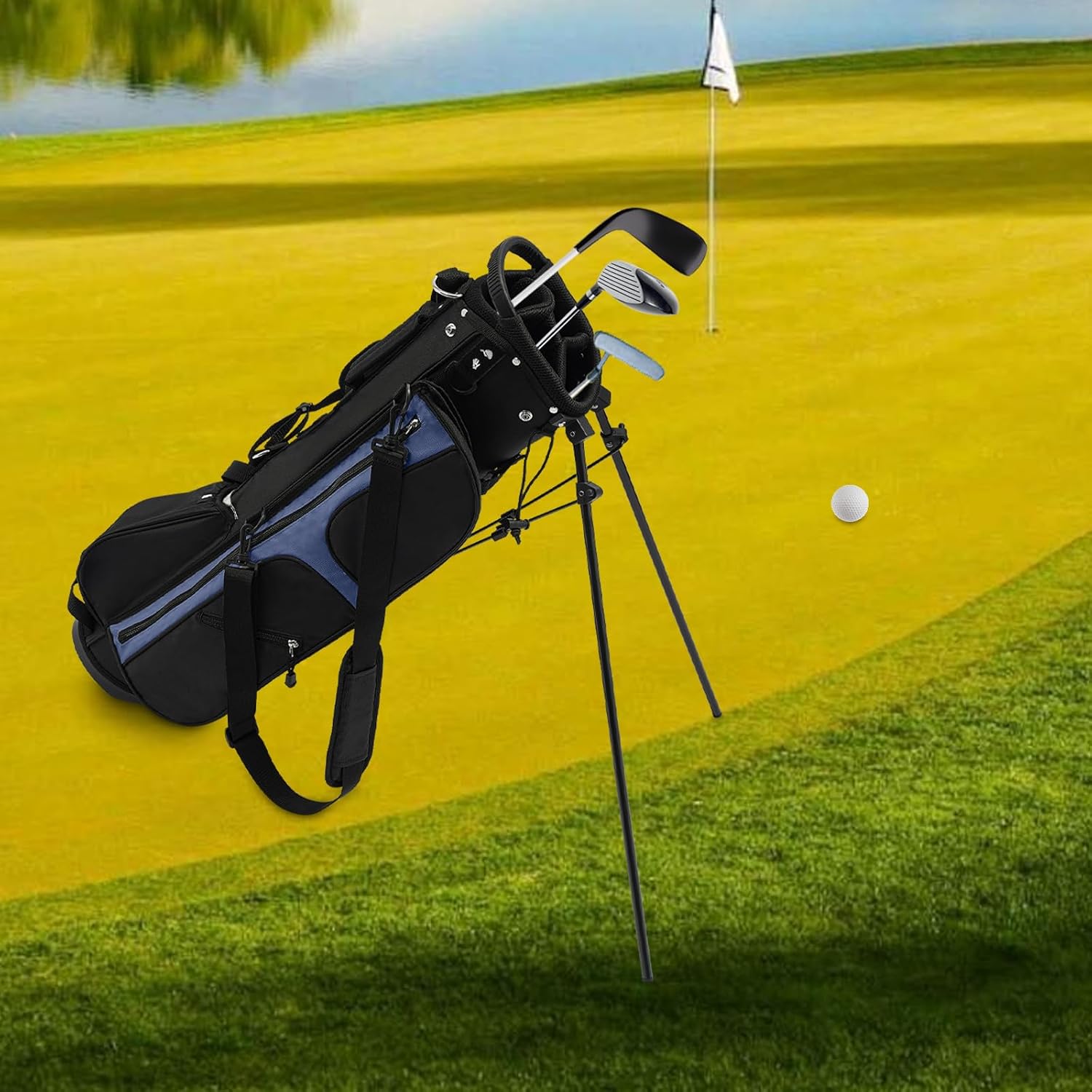 Golf Stand Bag with 3-Way Divider & 5 Pockets, Lightweight Golf Bag for Men & Women, Portable Golf Club Bag for Walking Courses, Black & Blue