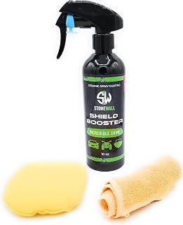 Shield Booster-Stonewall Ceramic Car Wax - High Gloss Armor Coating for Detailing and Incredible Shine With Microfiber Polish Cloth and Auto Sponge Applicator- Water Repelling Hydrophobic Spray
