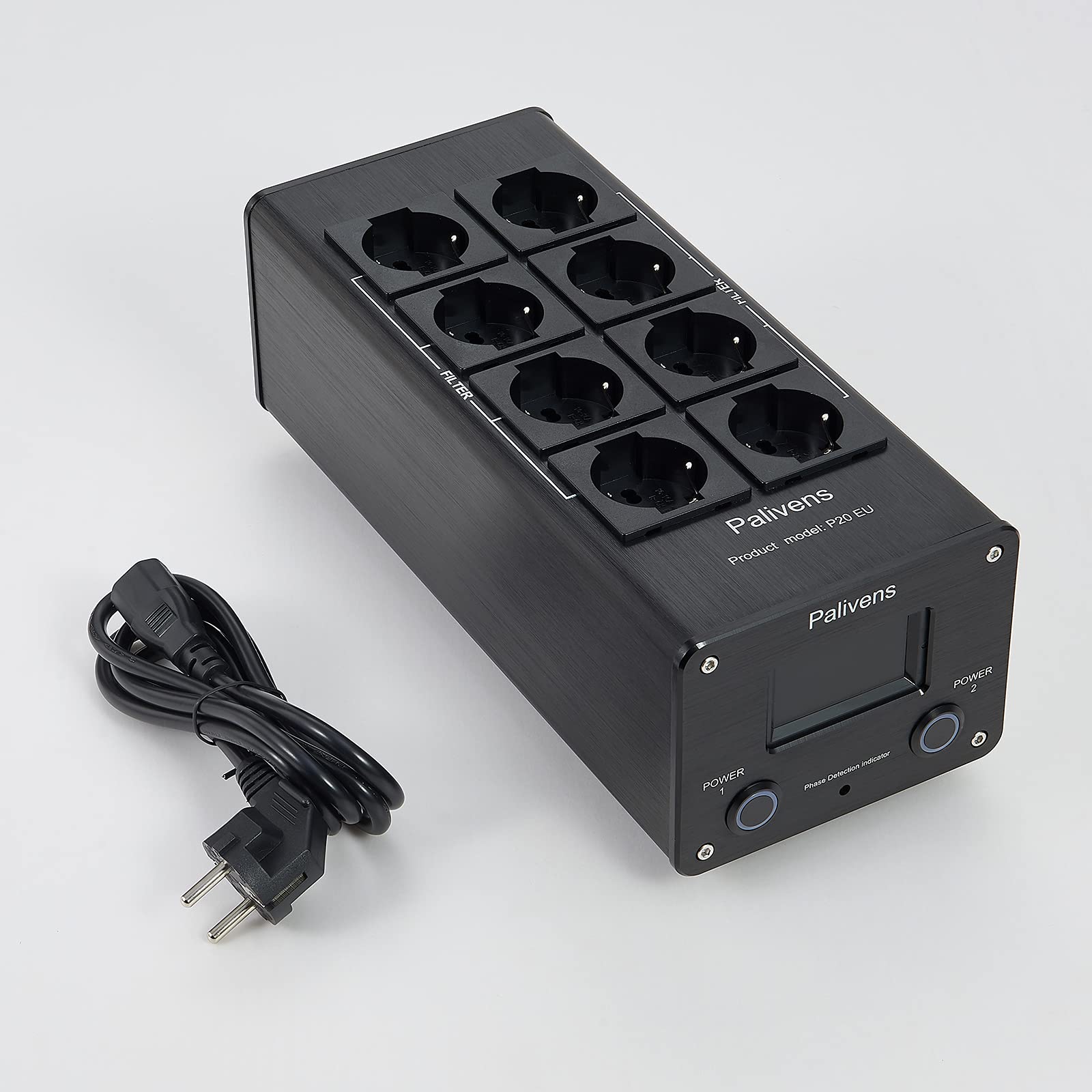 multipresa con filtro di rete HiFi con ampio display LCD, nero | presa con filtro antidisturbo a 8 vie con protezione da sovratensione, protezione del carico fino a 15 A