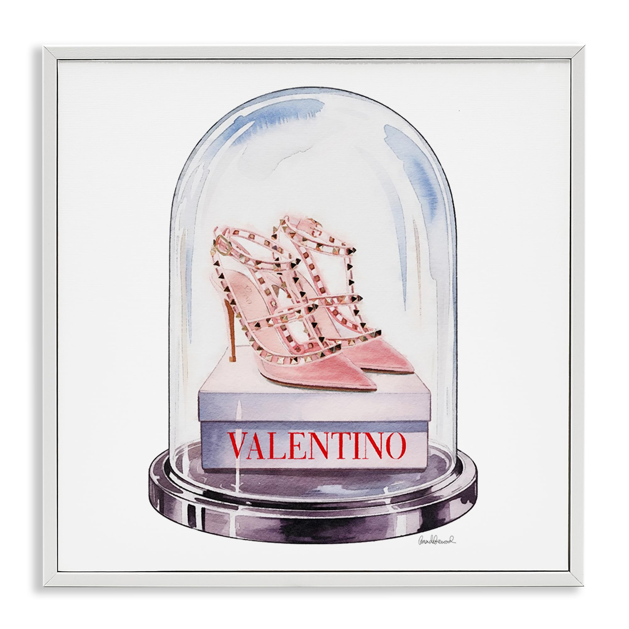 Stupell Industries 'Pink Heels in Bell Jar', Framed Giclee Art, White, 17 x 17 Inches, Easy to Hang and Sturdy, Made in USA, by Amanda Greenwood