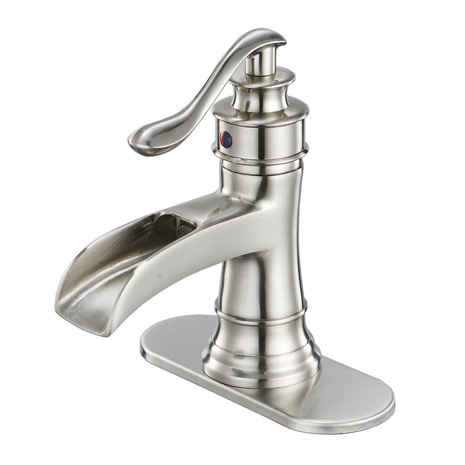 Brushed Nickel Bathroom Faucet Waterfall for Sink Single Hole Single Handle Silver Brush Finish Lavatory Deck Mount Bath