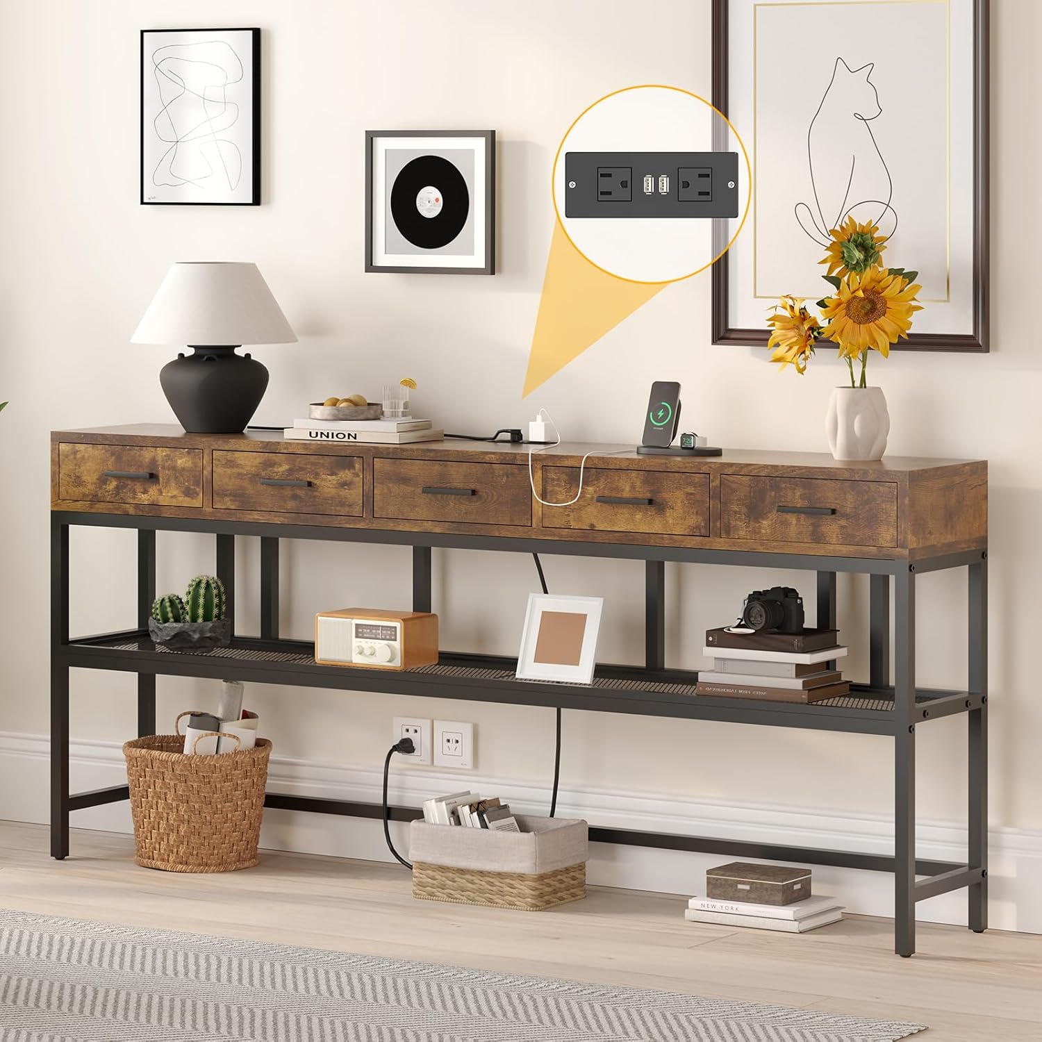 Amazon.com: YOMILUVE 70.8 Inch Narrow Console Table with Outlet, Sofa ...