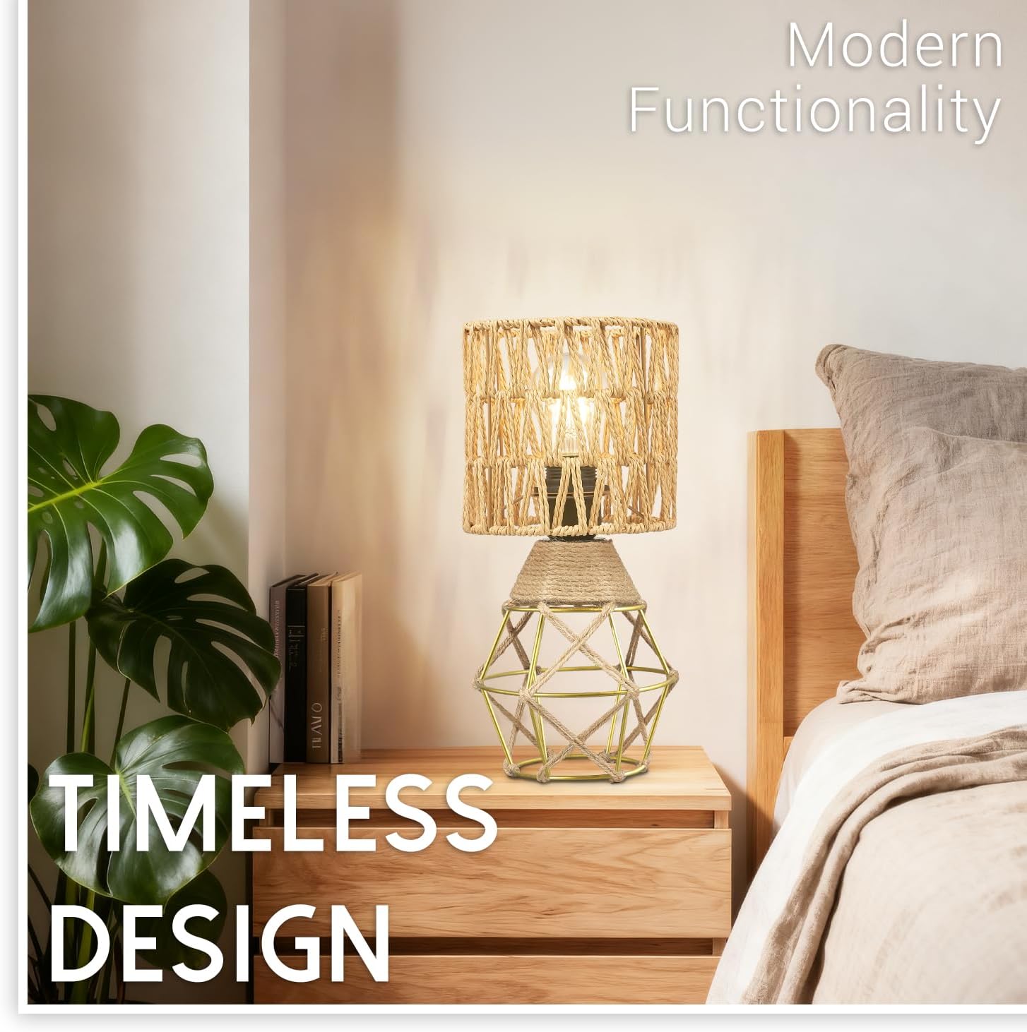 Hamilyeah Boho Table Lamps Set of 2, Small Desk Lamp with Woven Shade, Modern Farmhouse Bedside Lamp for Bedroom, Industrial Table Lamp for Living Room, Decorative Desk Lamp for Office or Nightstand