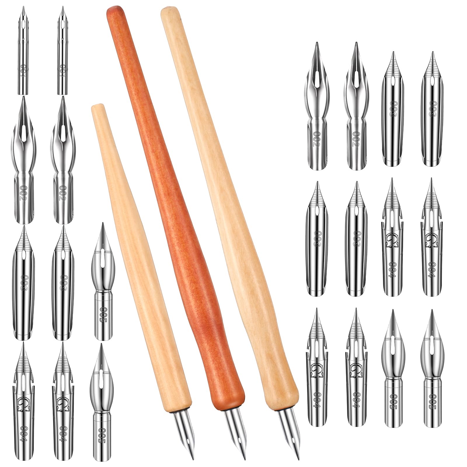 JJUNW 25 Pcs Pen Set, Stainless Steel Drawing Comic Pen Nib Fountain Pens Set, Wooden Calligraphy Drawing Sets With Wooden Holder For Writing Painting Signing