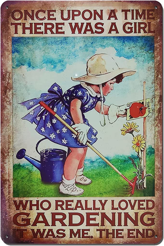 peiyeety Vintage Flowers Garden Once Upon A Time There was A Girl Garden Coffee Poster Metal Aluminium Tin Sign Wall Decor 8"x12"