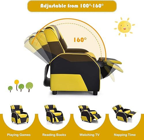 Miniatura 23 de Costzon Silla reclinable para niños, silla reclinable para juegos con reposapiés, reposacabezas y soporte lumbar, silla ergonómica de cuero para