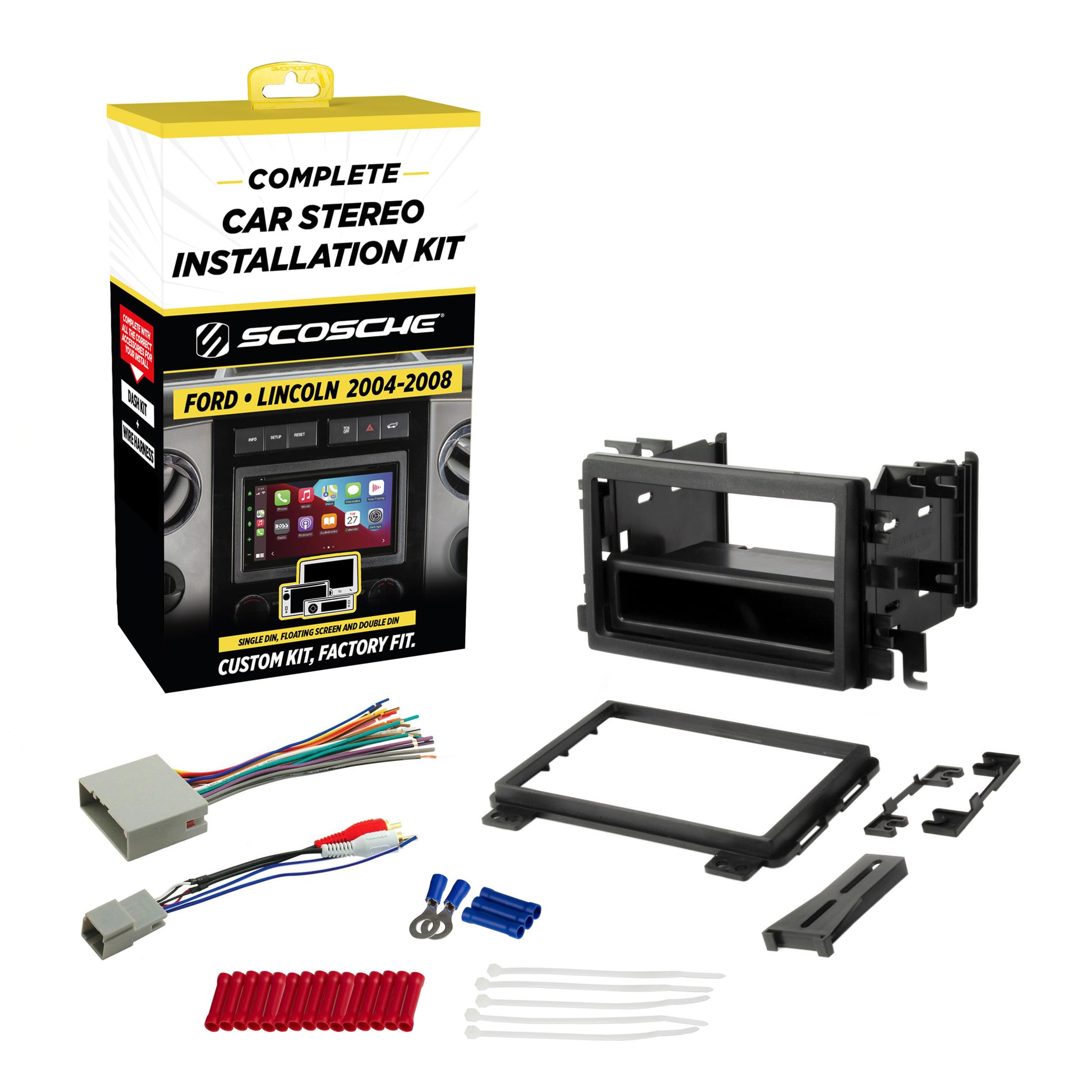 Scosche Install Centric ICFD8BN Compatible with Select Ford, Lincoln &amp; Mercury 2004-08 Complete Installation Solution for Car Stereos, Black