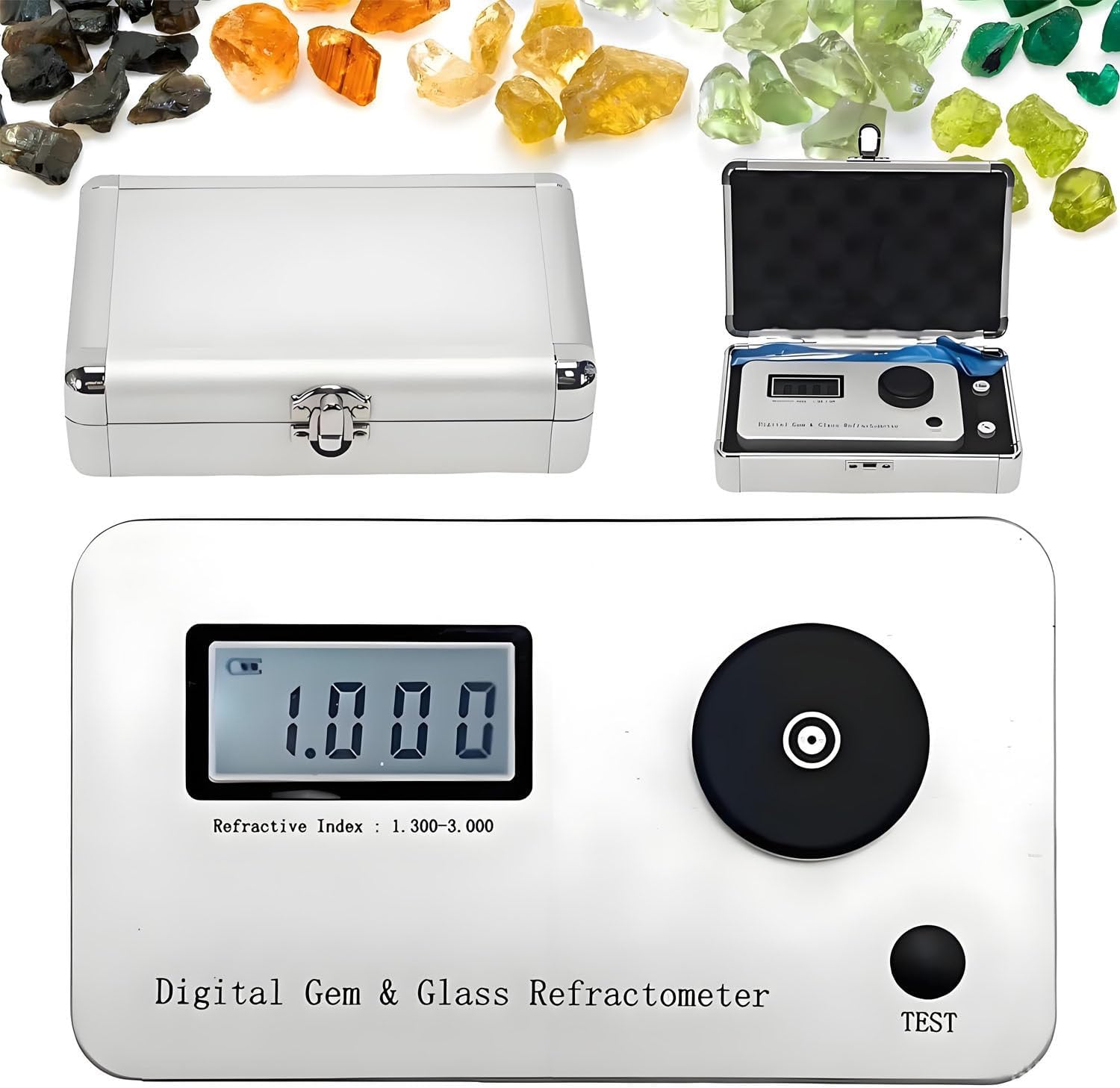 Digital Gemstone Refractometer,Professional Digital Refractometer for Gemstones,Portable Tester 1.300-3.000 RI,0.001 Accuracy,700mAh Battery for 10000 Tests,with LCD Display,for Jewelry,Jade,Crystal