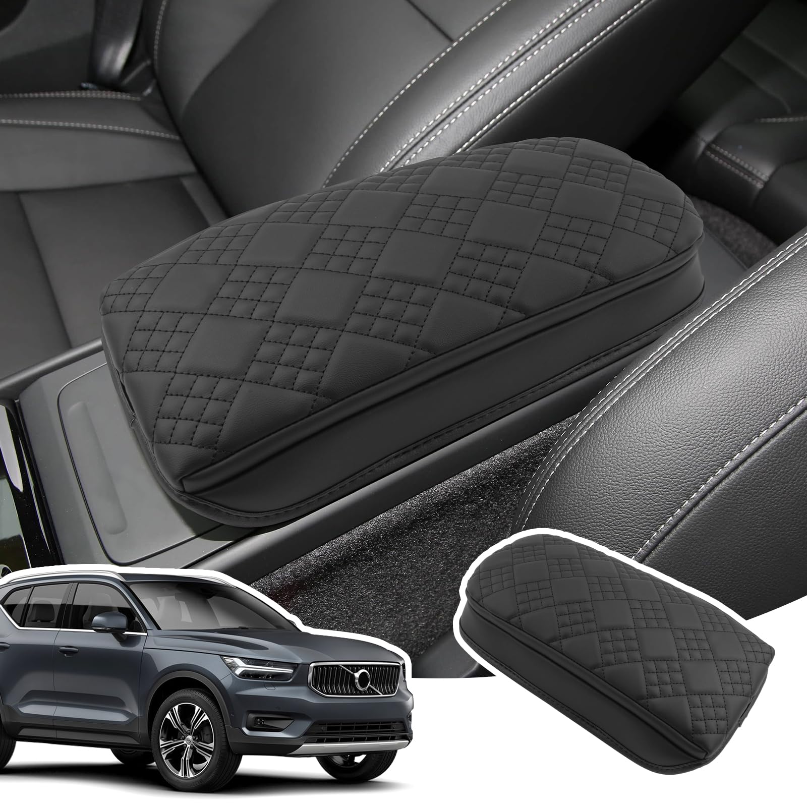 Housse d'Accoudoir Compatible avec Volvo XC40 / C40 2018-2025 | Couvre Accoudoir Console Centrale, Protection Accoudoir, Matériel Cuir PU Épaissi, Accessoires Rehausser l'Accoudoir de 3CM