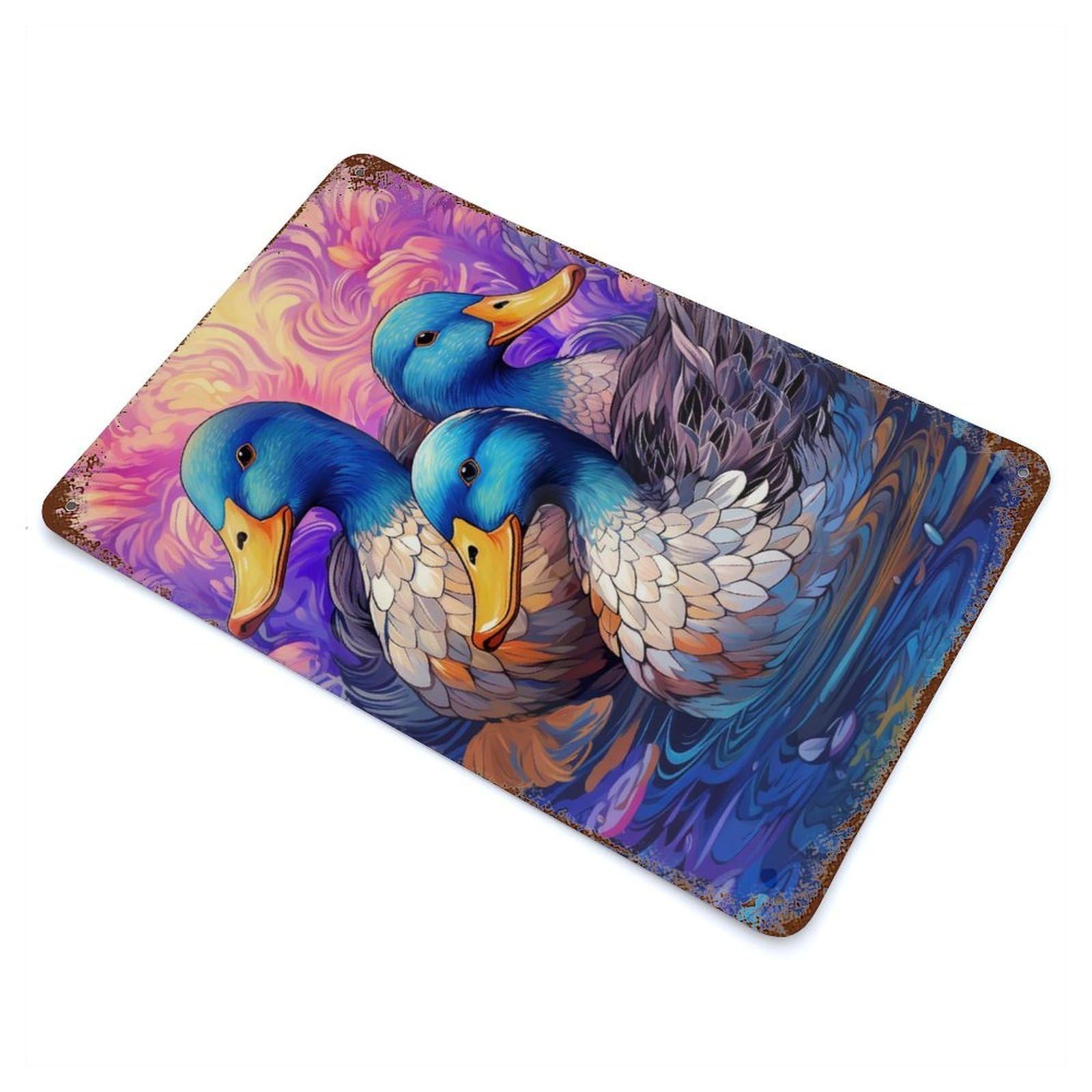 Decorative Tin Sign A Trio of Ducks 11.8"x7.9", Novelty Wall Decor for Shed, Workshop And Garage Wall Decor