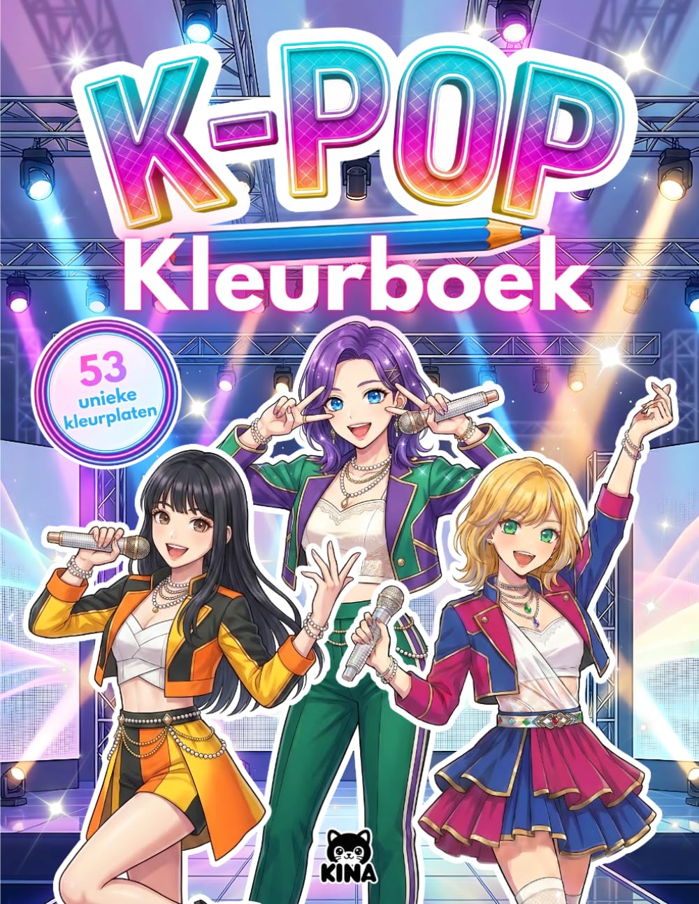 53 K-pop kleurplaten, kleurboek voor kinderen die fan zijn van K pop idolen: Cadeautip voor meisjes zonder scherm: manga, kawaii en kpop muziek (K-Pop Idols Coloring Series)
