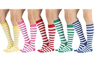 White & Yellow Striped Knee High Socks for Women