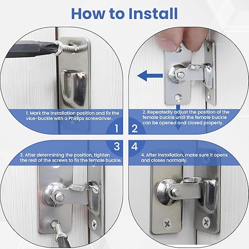 Miniatura 5 de Aifeier ET Paquete de 2 pestillos de puerta de 90 grados, tamaño pequeño, cerradura de puerta de granero pequeño, pantalla de bolsillo, cerradura de