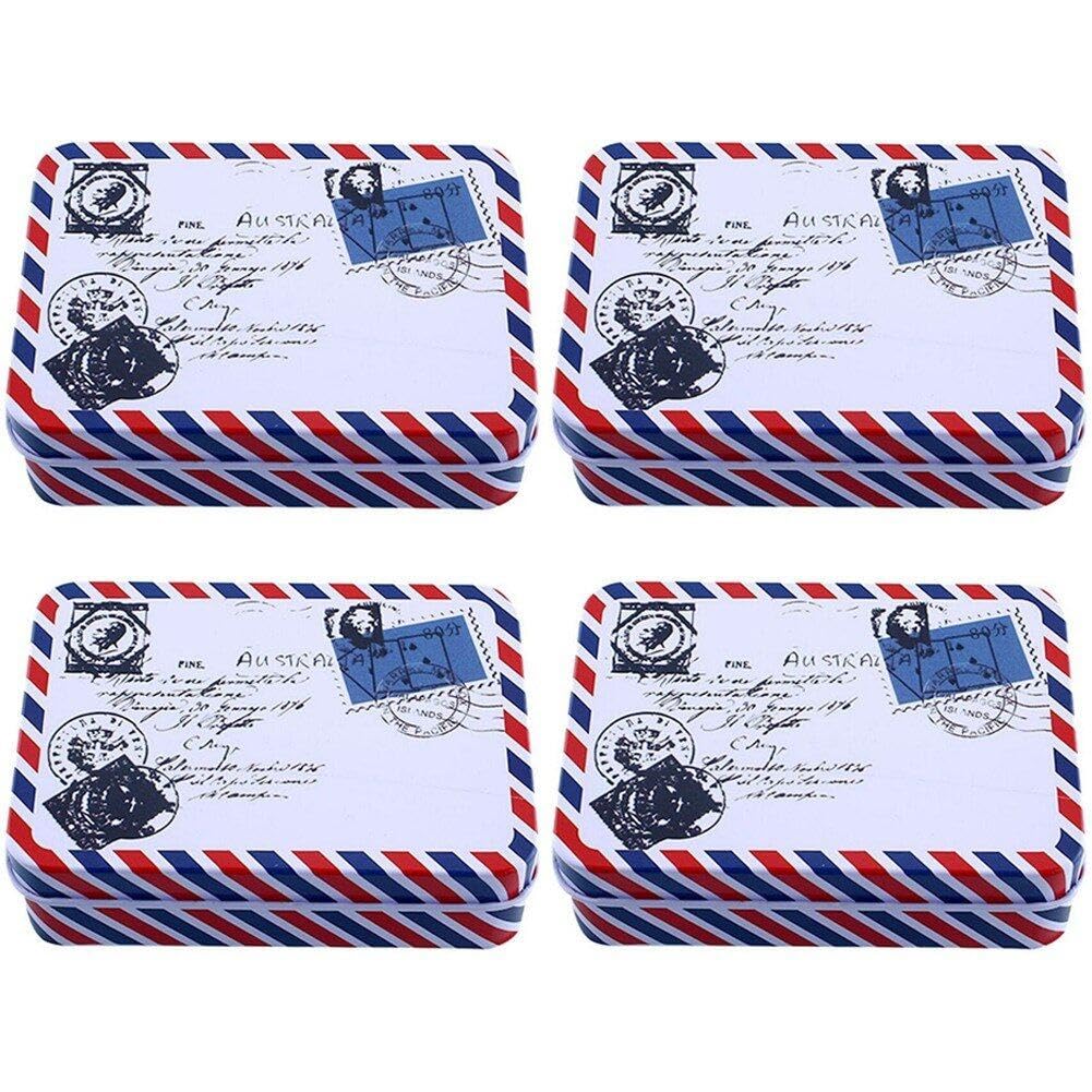 Empty Tinplate Storage Box 4pcs Rectangular Metal Tin Box with Lid Small Gift Card Storage Box Portable Jewelry Storage Case