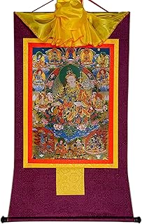 Pintura de seda, pintura en rollo, mural en rollo, pintura colgante budista Thangka, tapiz de Buda, tapiz budista de brocado con estampado en caliente (color (color: azul, tamaño: grande) ( Color : Pu