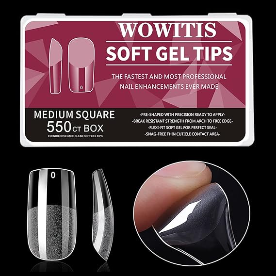 Amazon Soft Gel Nail Tips Square 550 Pcs Medium Full Cover Nail Tips For Soak Off Nail 