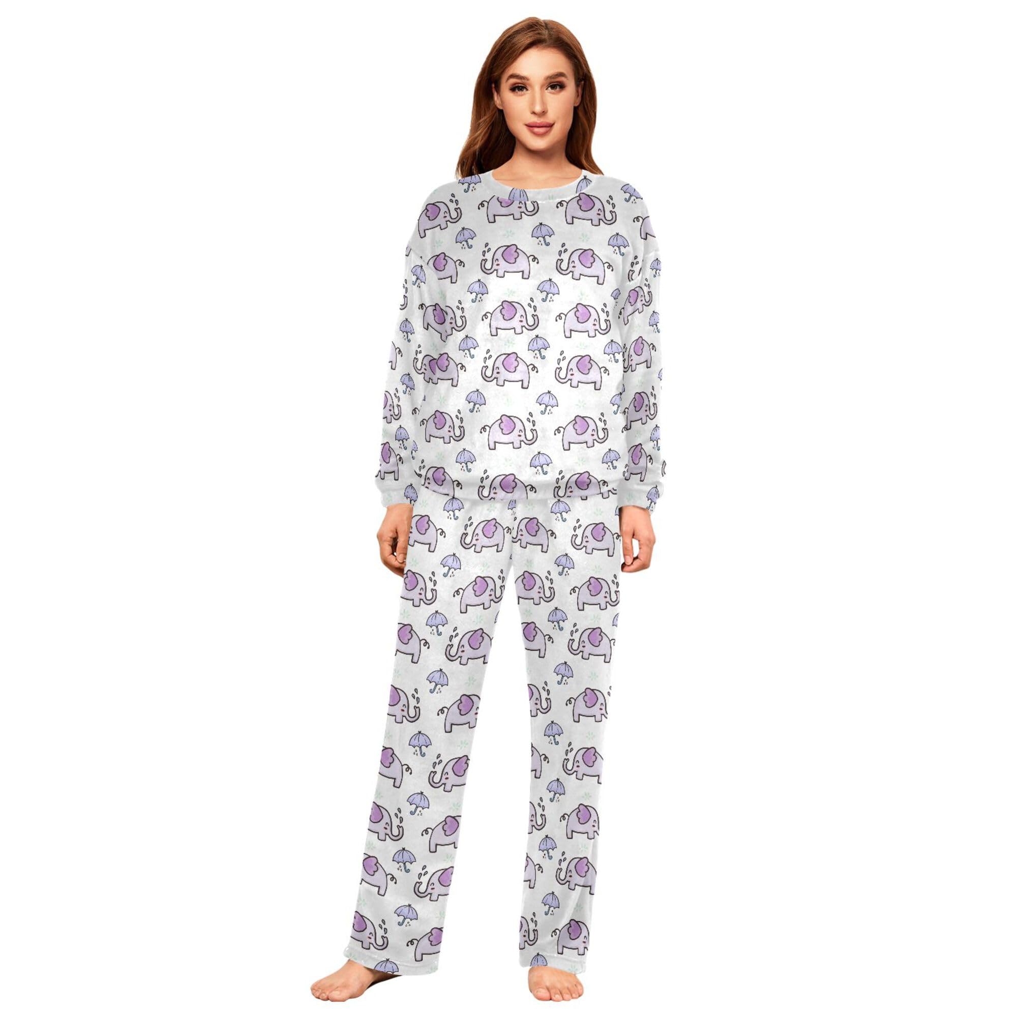 ALAZA Conjunto de pijama de forro polar para mujer, diseño de abejas voladoras, manga larga, ropa de dormir de dos piezas, ropa de dormir térmica, pijama súper suave, talla S