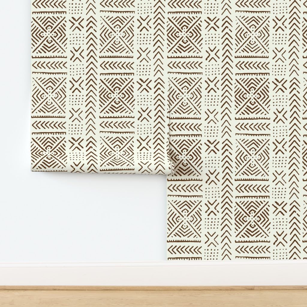 Peel & Stick Wallpaper 3ft x 2ft - Line Mud Cloth Ivory Large African Afrocentric Custom Removable Wallpaper by Spoonflower