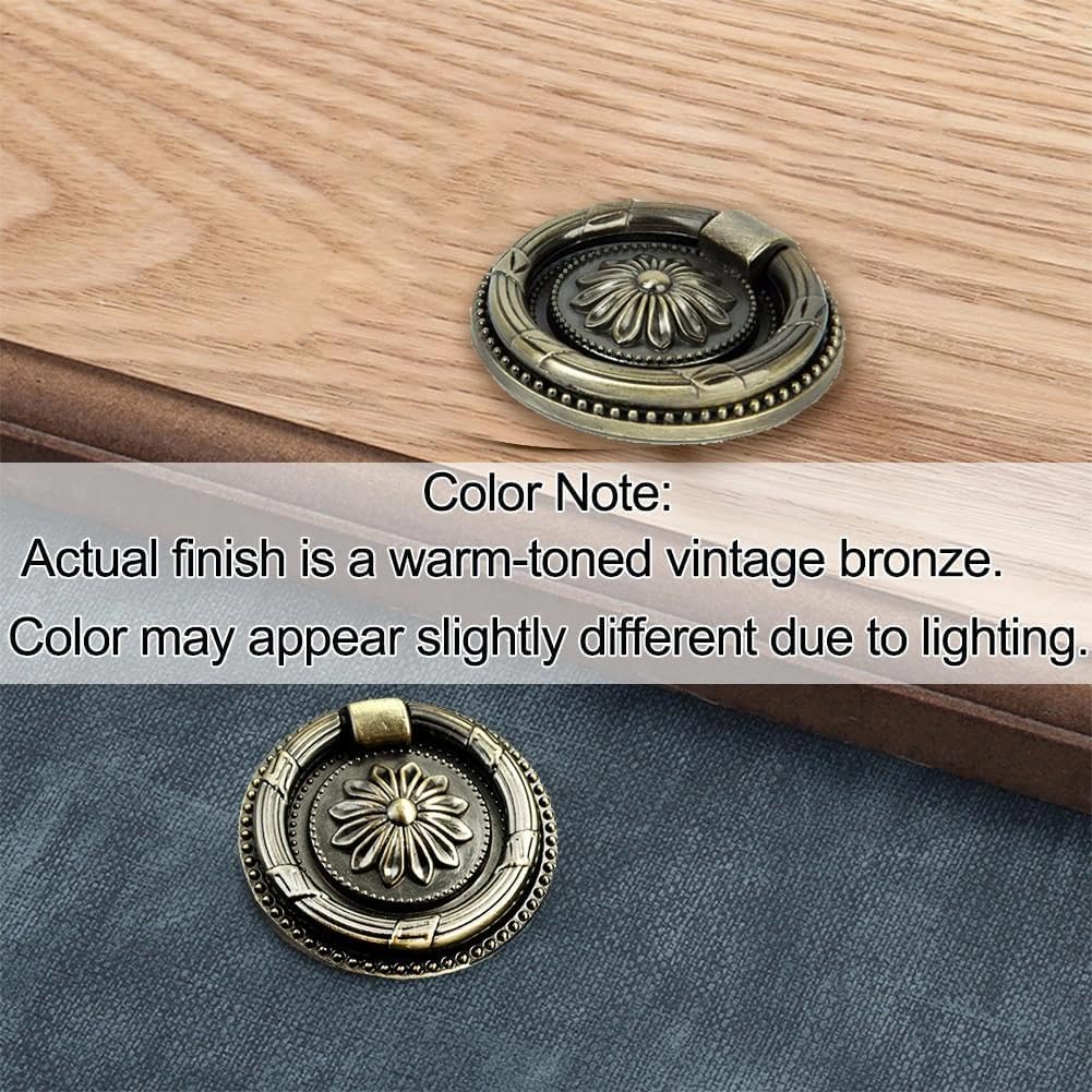Jinyuanchao 6PCS Drop Ring Handles Dresser Ring Pull Brass Oil-Rubbed Bronze Cabinet Cupboard Pulls Drawer Ring Handle Knobs (Bronze, 1.8in/46mm)