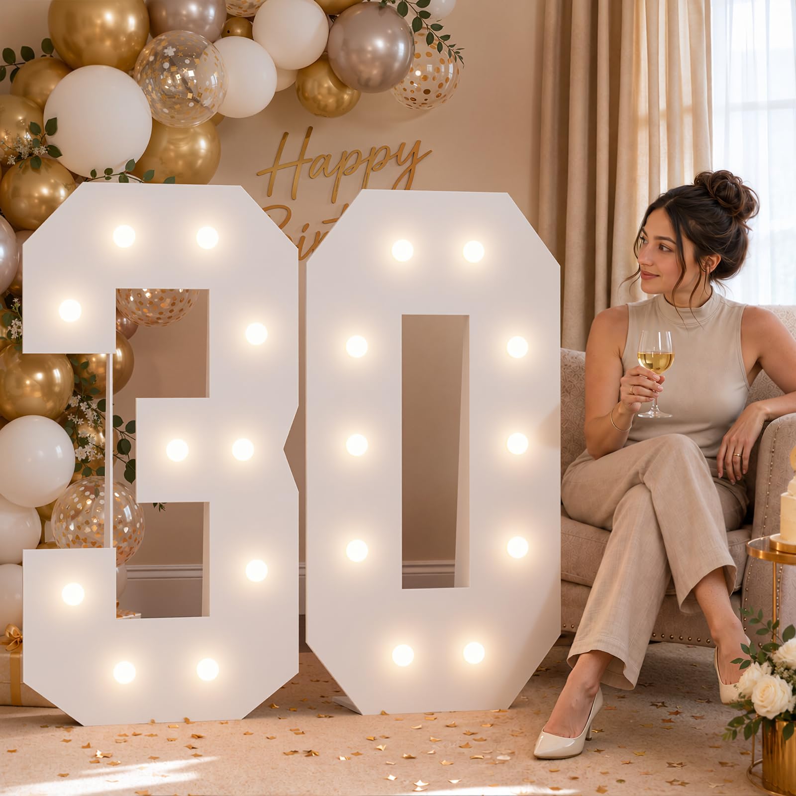 4FT Marquee Numbers 30 Warm Light Quick Setup Birthday Decorations