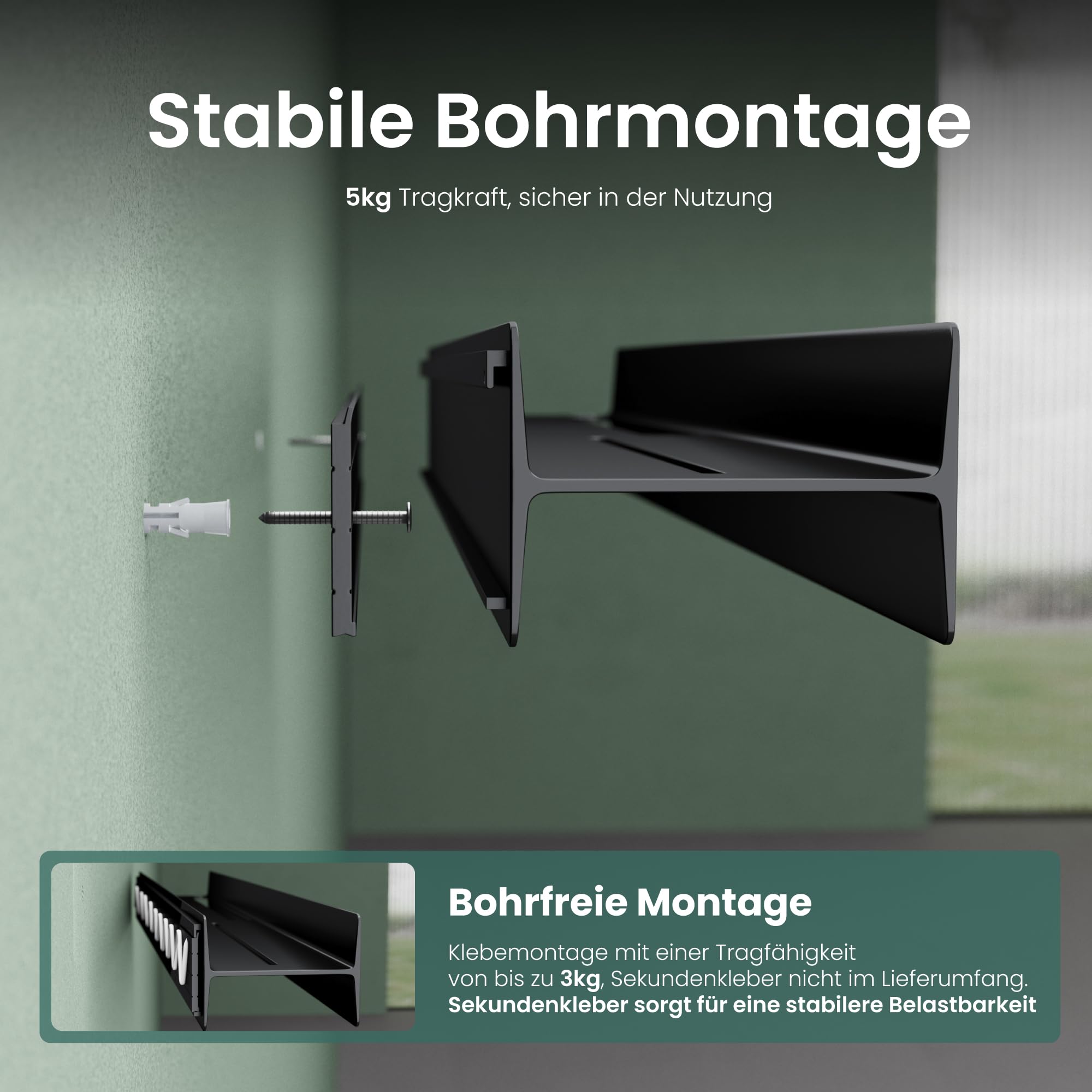Mai & Mai Duschablage ohne Bohren 80cm Duschregal Matt schwarz | Badregal zum Bohren oder Kleben, Badezimmerablage zur Wandmontage Badezimmer Organizer für Bad, Küche, Reglo-03