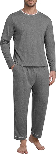 JINSHI Men's Pajamas Sets Sleepwear Sleep Long Sleeve Shirts and Pants Pajama Set Soft Mens Pjs Lounge Set with Pockets Grey XL